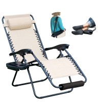 Yomifun Zero Gravity Chair, Lawn Chair, Folding Recliner Lounge Chair, Everything Included With Padded Head Pillow, Holder Tray, Shoulder Strap, Footrest Cushion, Beige