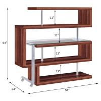 Acme Buck Ii Glass Top Writing Desk In Chrome And Walnut High Gloss