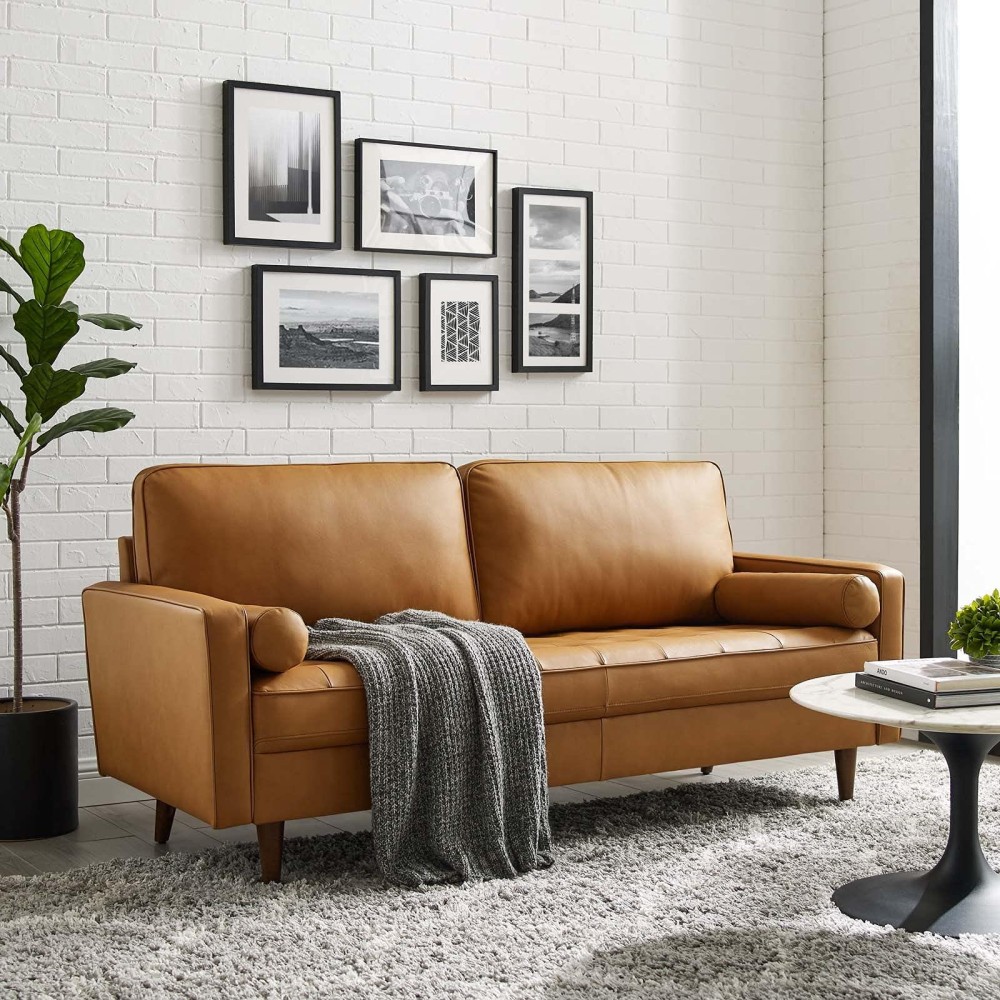 Modway Valour Leather Tufted Sofa, 73, Tan