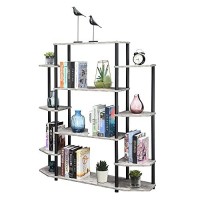 Convenience Concepts Designs2Go No Tools Book Shelf - Contemporary Storage Shelves For Display, 10 Spacious Shelves For Living Room, Office, Faux Birchblack Poles