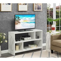 Convenience Concepts Northfield Tv Stand Console With Shelves, White Faux Marble