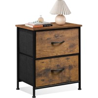 Wlive Nightstand, 2 Drawer Dresser For Bedroom, Small Dresser With 2 Drawers, Bedside Furniture, Night Stand, End Table With Fabric Bins For Bedroom, Closet, Dorm, Rustic Brown Wood Grain Print