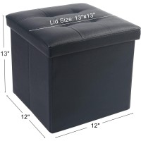 Lotfancy Storage Ottoman Cube, Black Foot Stool Ottoman, 13X12X12 Inch Square Ottoman With Lid, Faux Leather Seat