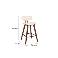 Benjara Mid Century Top Padded Back Counter Barstool, Cream