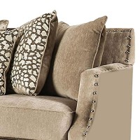 Benjara Fabric Upholstered Sofa With Scooped Track Arms And Nailhead Trim, Brown