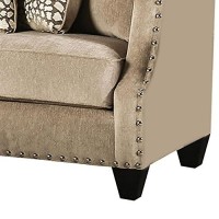 Benjara Fabric Upholstered Sofa With Scooped Track Arms And Nailhead Trim, Brown