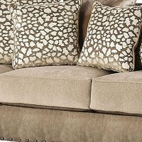 Benjara Fabric Upholstered Sofa With Scooped Track Arms And Nailhead Trim, Brown