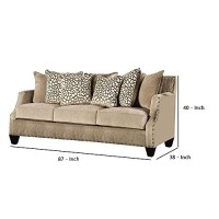 Benjara Fabric Upholstered Sofa With Scooped Track Arms And Nailhead Trim, Brown