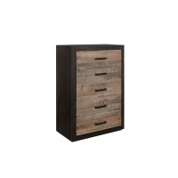 Benjara Rustic Style 5 Drawer Wooden Chest With Metal Bar Handles, Brown