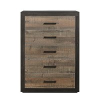 Benjara Rustic Style 5 Drawer Wooden Chest With Metal Bar Handles, Brown