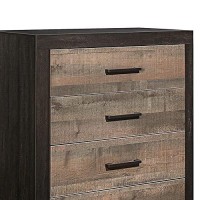 Benjara Rustic Style 5 Drawer Wooden Chest With Metal Bar Handles, Brown