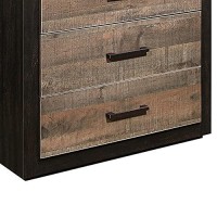 Benjara Rustic Style 5 Drawer Wooden Chest With Metal Bar Handles, Brown