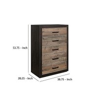 Benjara Rustic Style 5 Drawer Wooden Chest With Metal Bar Handles, Brown