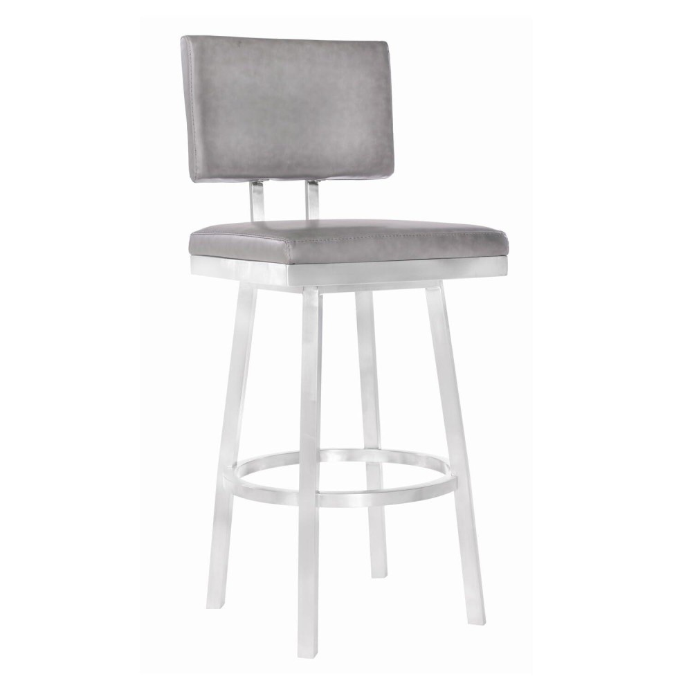 Benjara Leatherette Counter Height Armless Barstool With Swivel Mechanism, Silver