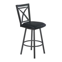 Benjara 30 Inch Metal And Leatherette Swivel Bar Height Stool, Gray