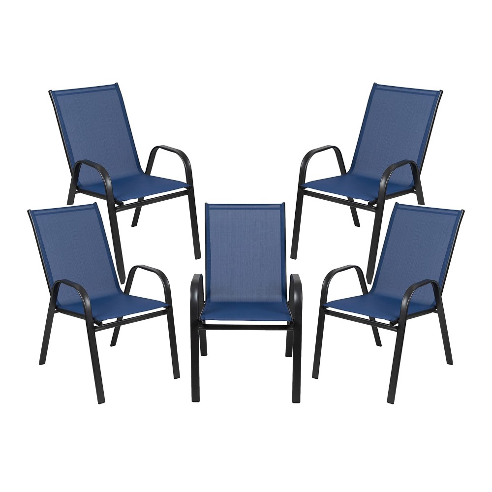Flash Furniture 5 Pack Brazos Series Navy Outdoor Stack Chair With Flex Comfort Material And Metal Frame