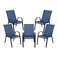 Flash Furniture 5 Pack Brazos Series Navy Outdoor Stack Chair With Flex Comfort Material And Metal Frame