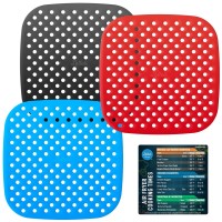 Lotteli Kitchen Reusable Silicone Air Fryer Liners 3 Pack With Air Fryer Magnetic Cheat Sheet, Easy Clean Air Fryer Accessories, Non Stick, Airfryer Accessory Parchment Paper Replacement - 8.5 Square