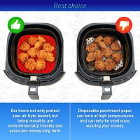 Lotteli Kitchen Reusable Silicone Air Fryer Liners 3 Pack With Air Fryer Magnetic Cheat Sheet, Easy Clean Air Fryer Accessories, Non Stick, Airfryer Accessory Parchment Paper Replacement - 8.5 Square