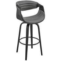 Armen Living Arya 30 Swivel Bar Stool In Gray Faux Leather And Black Wood