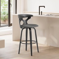 Armen Living Zenia 30 Swivel Bar Stool In Grey Faux Leather And Black Wood