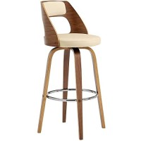 Armen Living Axel 30 Swivel Bar Stool In Cream Faux Leather And Walnut Wood