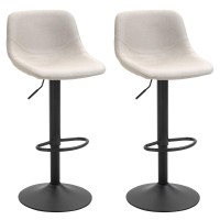 Homcom Adjustable Bar Stools, Swivel Bar Height Chairs Barstools Padded With Back For Kitchen, Counter, And Home Bar, Set Of 2, Cream White