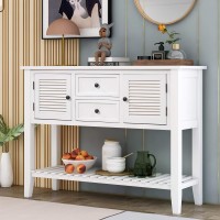 Retro Console Table Sofa Table, Solid Wood Buffets & Sideboards With 2 Storage Drawers And 2 Shutter Doors For Entryway/Living Room/Dining Room (White)