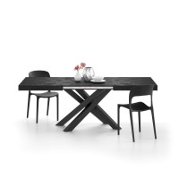 Mobili Fiver, Emma 55.1 In, Extendable Dining Table, Concrete Black With Black Crossed Legs, Made In Italy