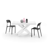 Mobili Fiver, Emma 551 In, Extendable Dining Table, Concrete White With White Crossed Legs, Made In Italy