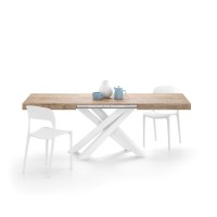 Mobili Fiver, Emma 55.1 In, Extendable Dining Table, Oak With White Crossed Legs, Made In Italy