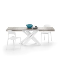 Mobili Fiver, Emma 551 In, Extendable Dining Table, Concrete Grey With White Crossed Legs, Made In Italy