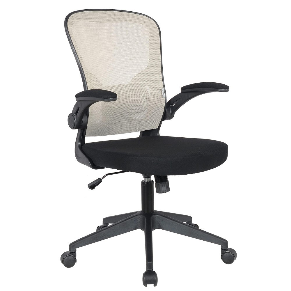 Leisuremod Newton Modern Adjustable Height Mesh Office Swivel Desk Chair With Flip Up Armrest, Beige