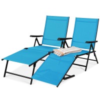 Best Choice Products Set Of 2 Outdoor Patio Chaise Lounge Chair Adjustable Reclining Folding Pool Lounger For Poolside, Deck, Backyard W/Steel Frame, 250Lb Weight Capacity - Teal