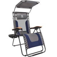 Coastrail Outdoor Zero Gravity Reclining Lounge Chair With Sun Shade, Padded Seat, Cool Mesh Back, Pillow, Cup Holder & Side Table For Sports Yard Patio Lawn Camping, Navy&Grey