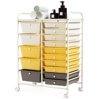 Goflame 15-Drawer Rolling Storage Cart, Multipurpose Movable Organizer Cart, Utility Cart For Home, Office, School, Yellow
