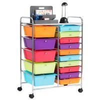Goflame 15-Drawer Rolling Storage Cart, Multipurpose Movable Organizer Cart, Utility Cart For Home, Office, School, Multicolor