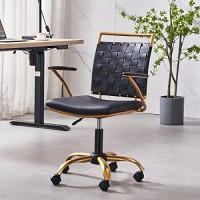 Carocc Modern Leather Desk Chiar Gold And Black Office Chair Cute Desk Chiar Mid Back Conference Chairs With Wheels And Arms Comfortable Computer Swivel Task Chair(Black)