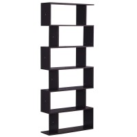 Xyyssm 6 Shelf Bookcase, Modern S-Shaped Z-Shelf Style Bookshelf, Multifunctional Wooden Storage Display Stand Shelf Dark Brown