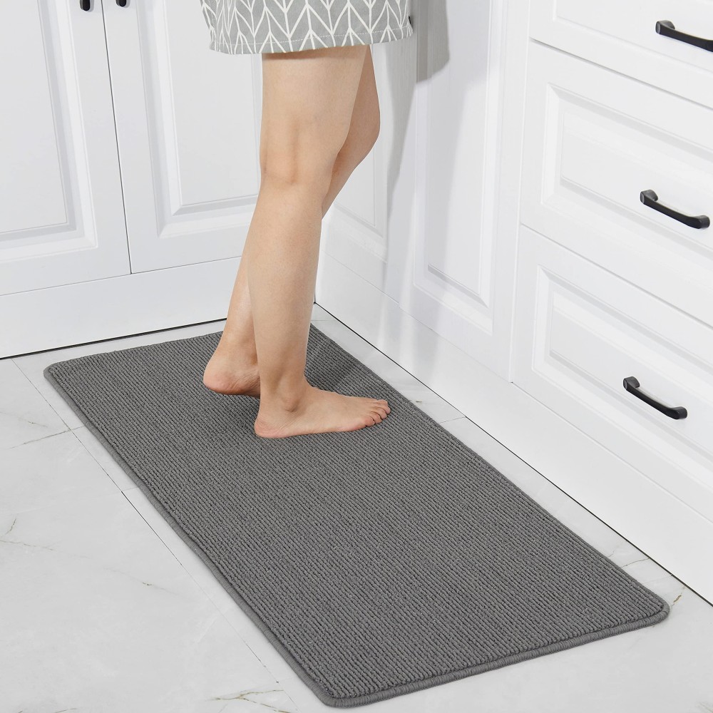 Cosy Homeer 20X48 Inch Kitchen Rug Mats Made Of 100% Polypropylene Strip Tpr Backing Soft Kitchen Mat Specialized In Anti Slippery And Machine Washable,For Kitchen, Floor Home,Office,Sink,Laundry,Grey