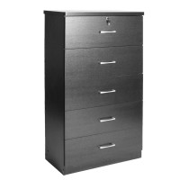 Better Home Products Olivia Super Jumbo 5 Drawer Chest With Metal Gliding Rails (Sld5 Black)