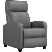 Yaheetech Recliner Chair Pu Leather Recliner Sofa Home Theater Seating With Lumbar Support Overstuffed High-Density Sponge Push Silver Gray Recliners