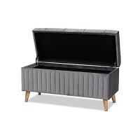 Baxton Studio Hanley Modern And Contemporary Grey Velvet Fabric Upholstered And Walnut Brown Finished Wood Storage Ottoman