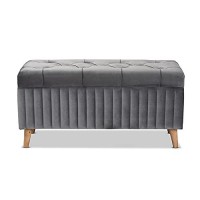 Baxton Studio Hanley Modern And Contemporary Grey Velvet Fabric Upholstered And Walnut Brown Finished Wood Storage Ottoman