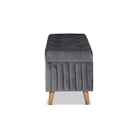 Baxton Studio Hanley Modern And Contemporary Grey Velvet Fabric Upholstered And Walnut Brown Finished Wood Storage Ottoman