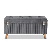 Baxton Studio Hanley Modern And Contemporary Grey Velvet Fabric Upholstered And Walnut Brown Finished Wood Storage Ottoman