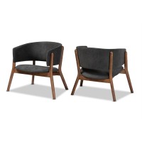 Baxton Studio Baron Mid-Century Modern Dark Grey Fabric Upholstered And Walnut Brown Finished Wood 2-Piece Living Room Accent Chair Set