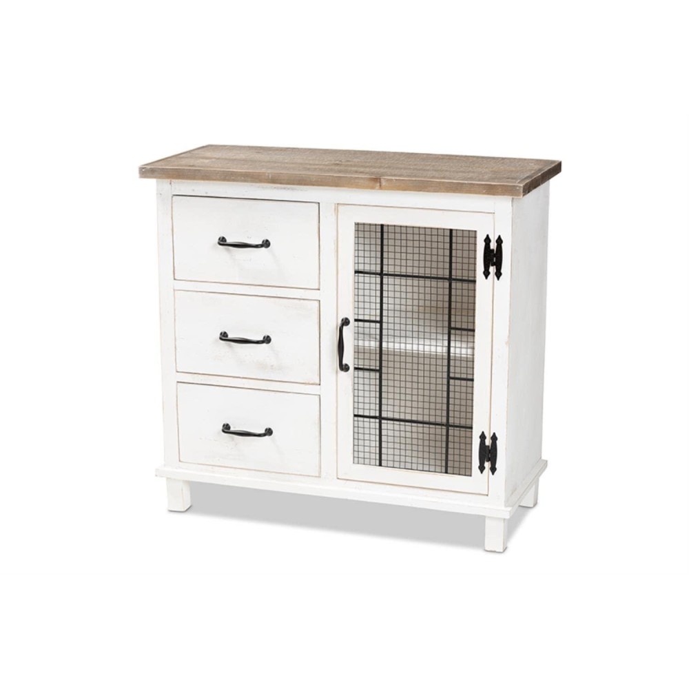 Baxton Studio Faron White And Oak Brown Finished Wood 3-Drawer Storage Cabinet