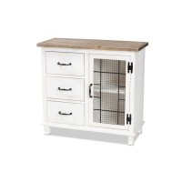 Baxton Studio Faron White And Oak Brown Finished Wood 3-Drawer Storage Cabinet