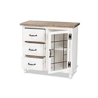 Baxton Studio Faron White And Oak Brown Finished Wood 3-Drawer Storage Cabinet